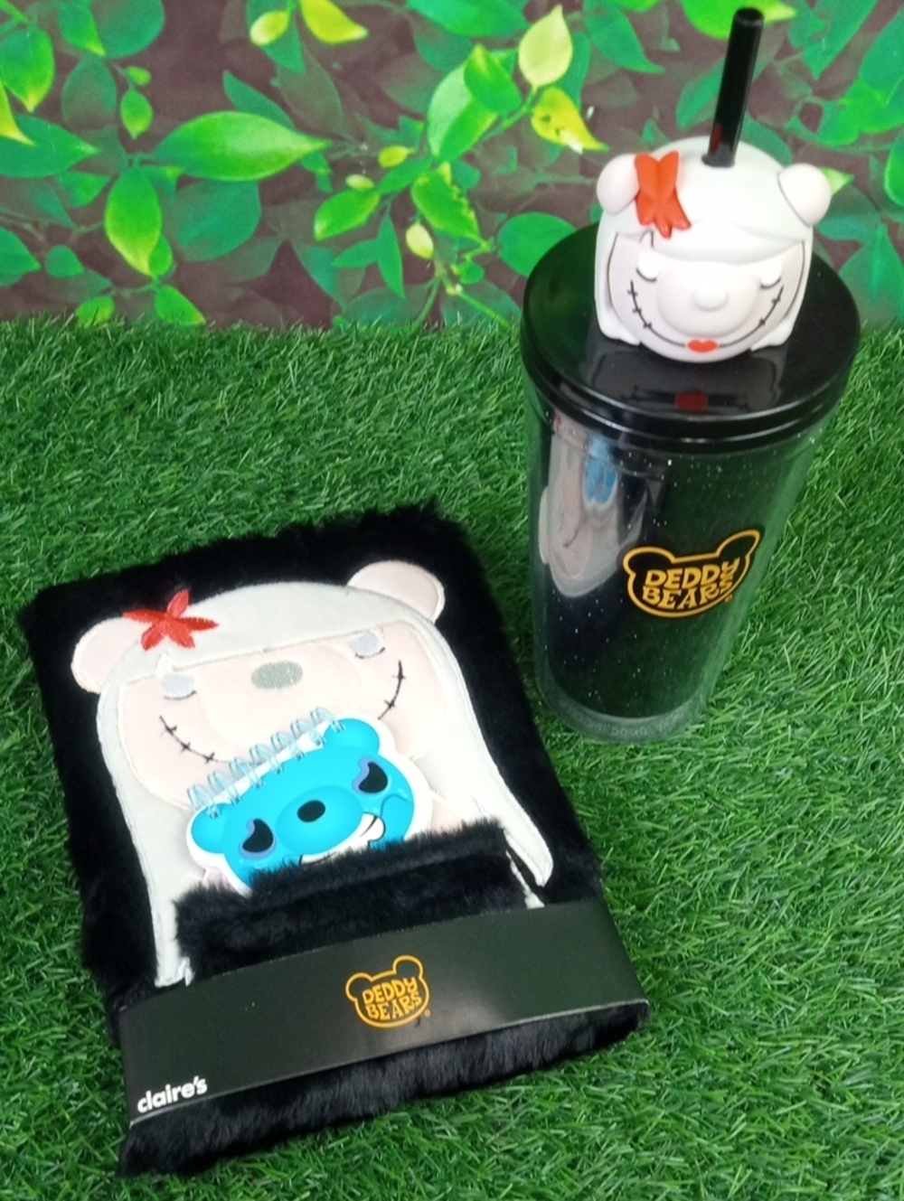 👻🍒 Deddy Bears Black Plush Notebook & Black Sparkle Tumbler Set